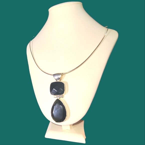 Large Faceted Black Stone And Sterling Silver Statement Necklace - Picture 1 of 8
